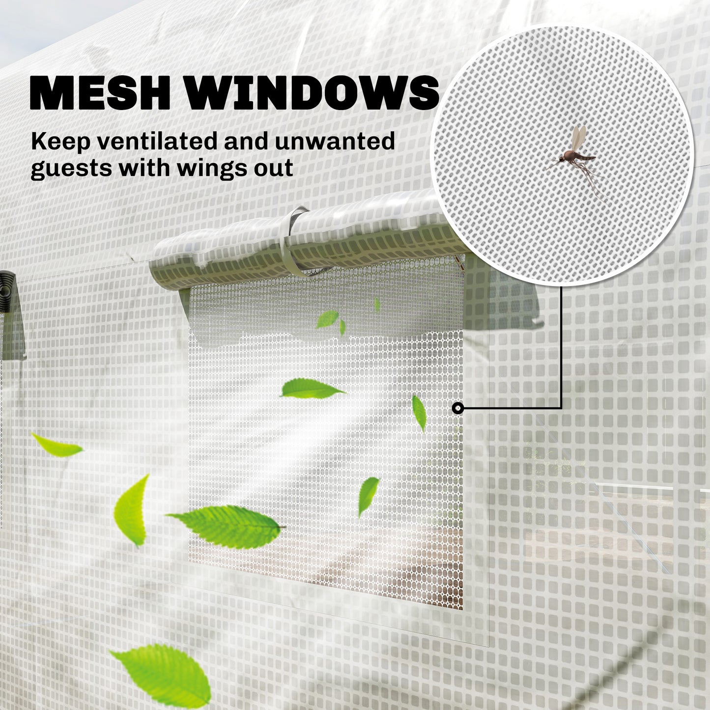 4 x 3(m) Walk-in Polytunnel Greenhouse, Zipped Roll Up Sidewalls, Mesh Door, 8 Mesh Windows, Tunnel Warm House Tent