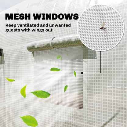 4 x 3(m) Walk-in Polytunnel Greenhouse, Zipped Roll Up Sidewalls, Mesh Door, 8 Mesh Windows, Tunnel Warm House Tent