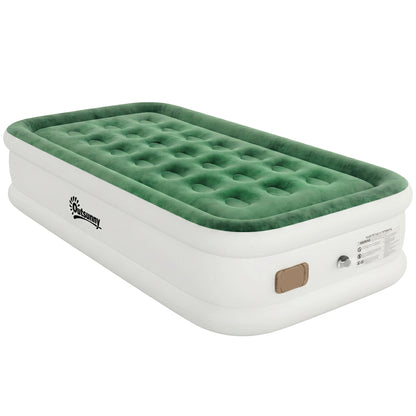 Inflatable Mattress, Single Air Bed with Built-in Electric Pump, 3 Mins Inflation, Flocked Surface, Dark Green