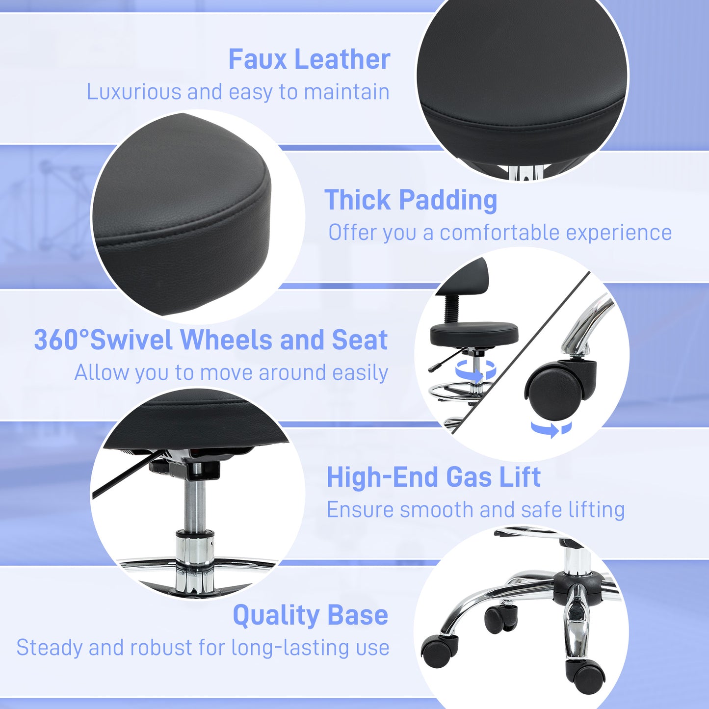 Drafting Chair, Office Chair with Backrest and Adjustable Footrest, Height Adjustable Stool