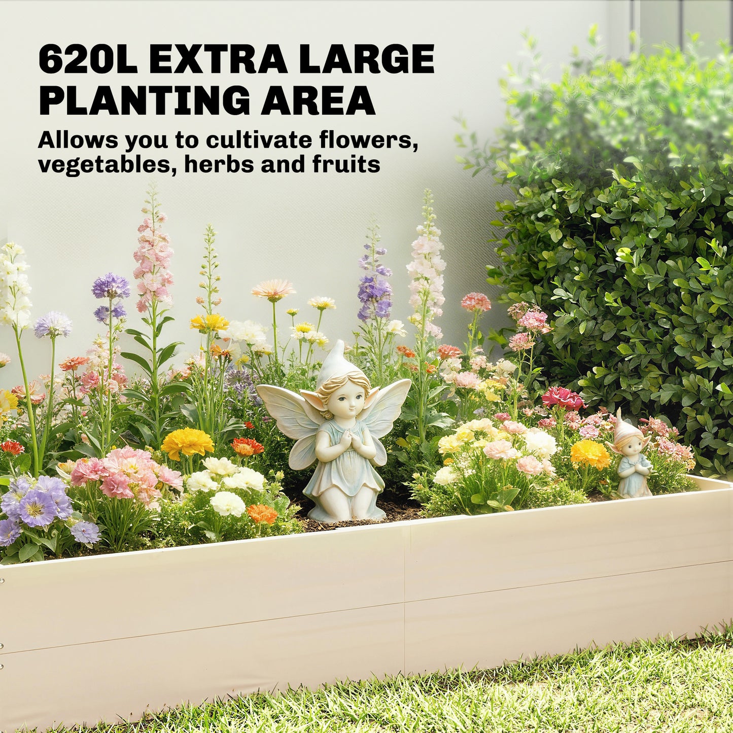 Wooden Raised Bed for Garden, 620L Extra Large Raised Garden Bed with Open Bottom, Outdoor Elevated Planter Box