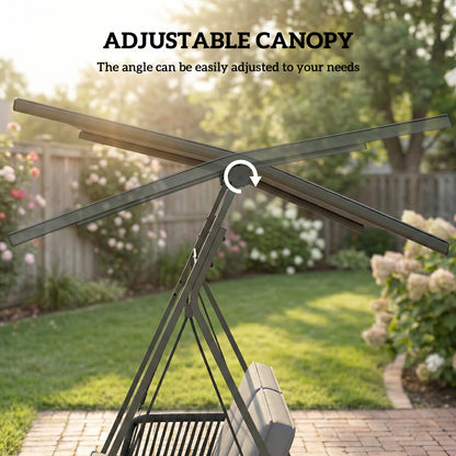 2-Seater Rattan Swing Chair, Outdoor Garden Hanging Swing Seat with Stand, Adjustable Canopy and Soft Cushions