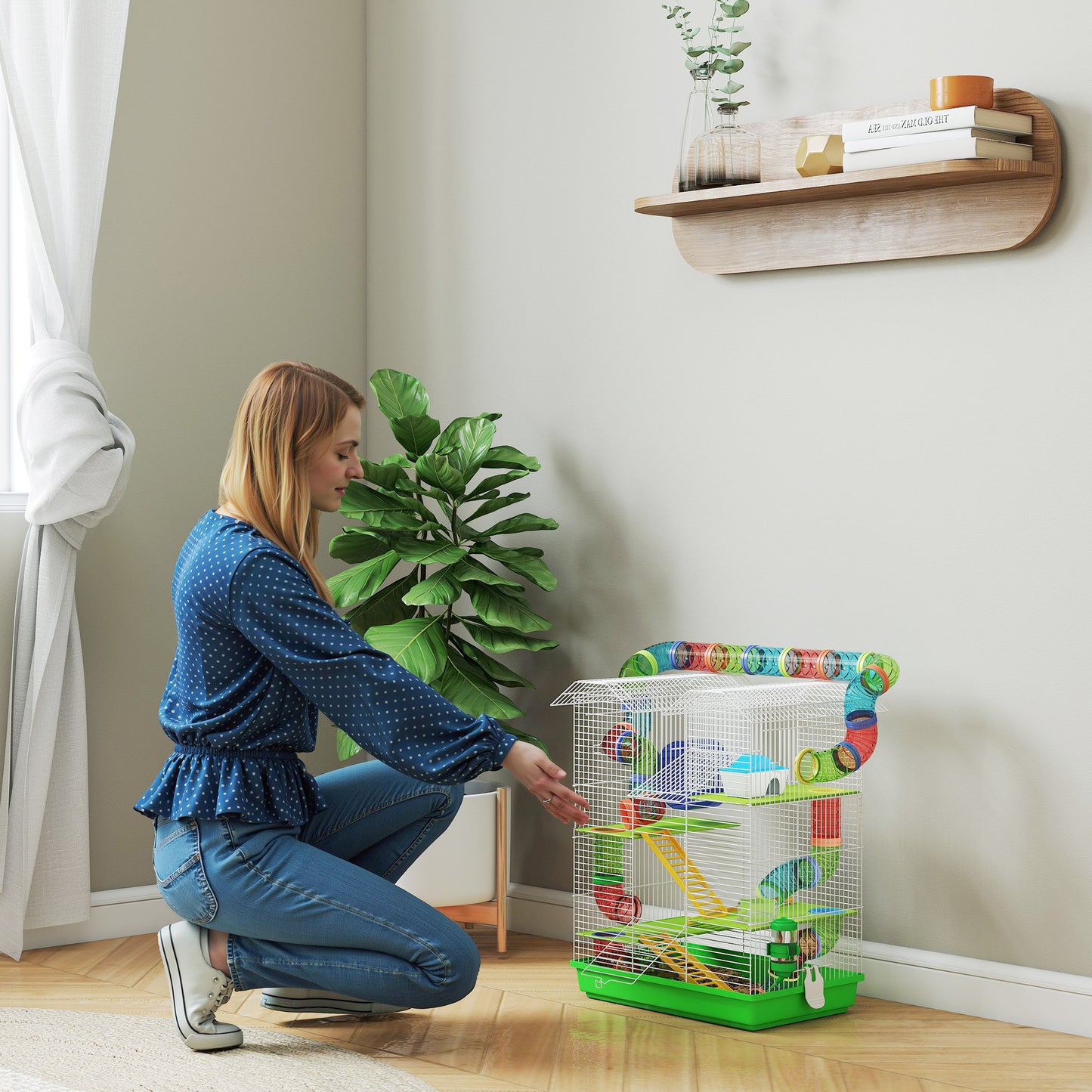 Hamster Cage, 5 Tier Carrier Habitat with Exercise Wheels Tunnel Tube Water Bottle Dishes House Ladder