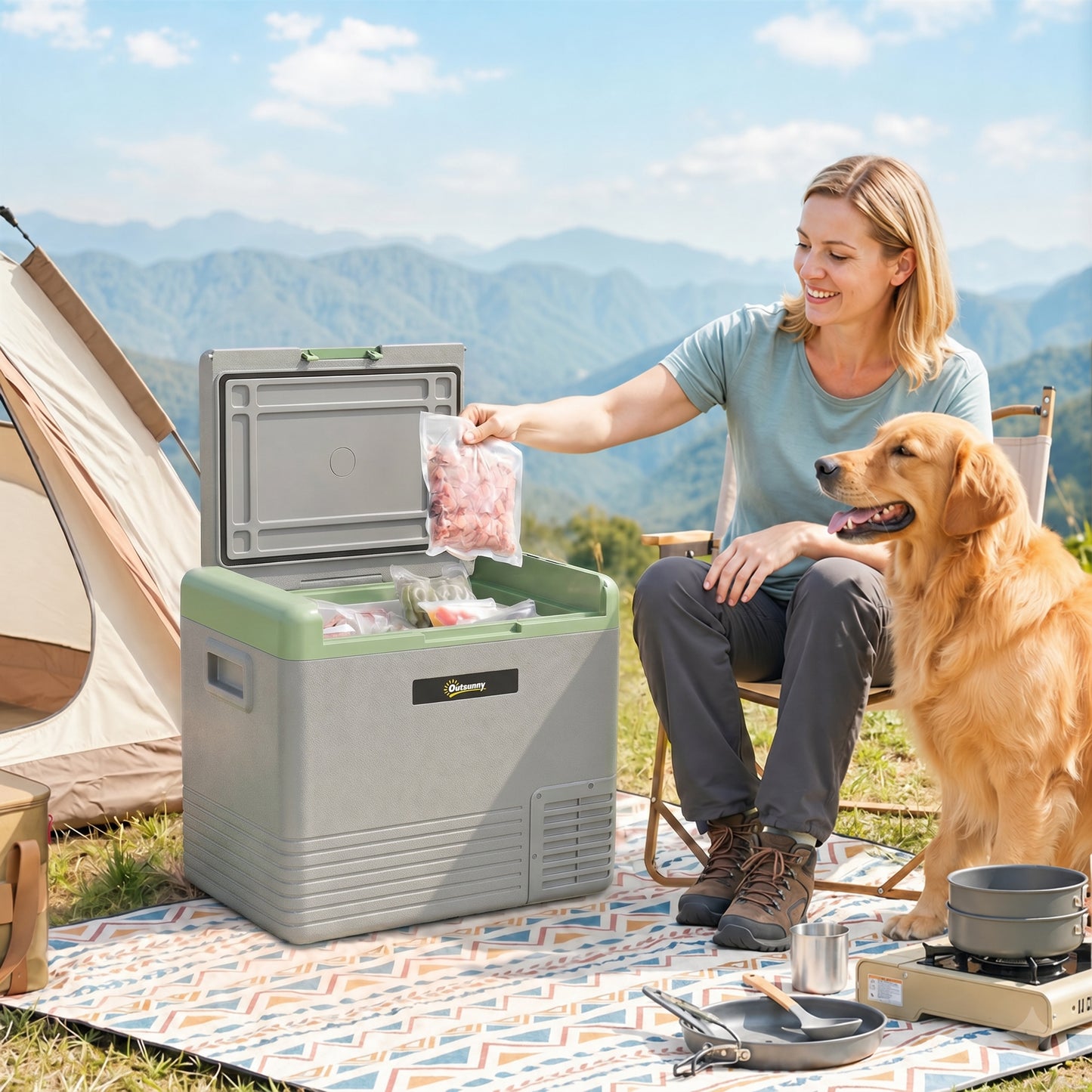 50L Portable Car Refrigerator - Light Green and Grey