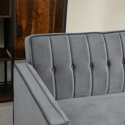 Velvet-Feel Three-Seater Sofa Bed with Wooden Legs, 300 kg - Dark Grey