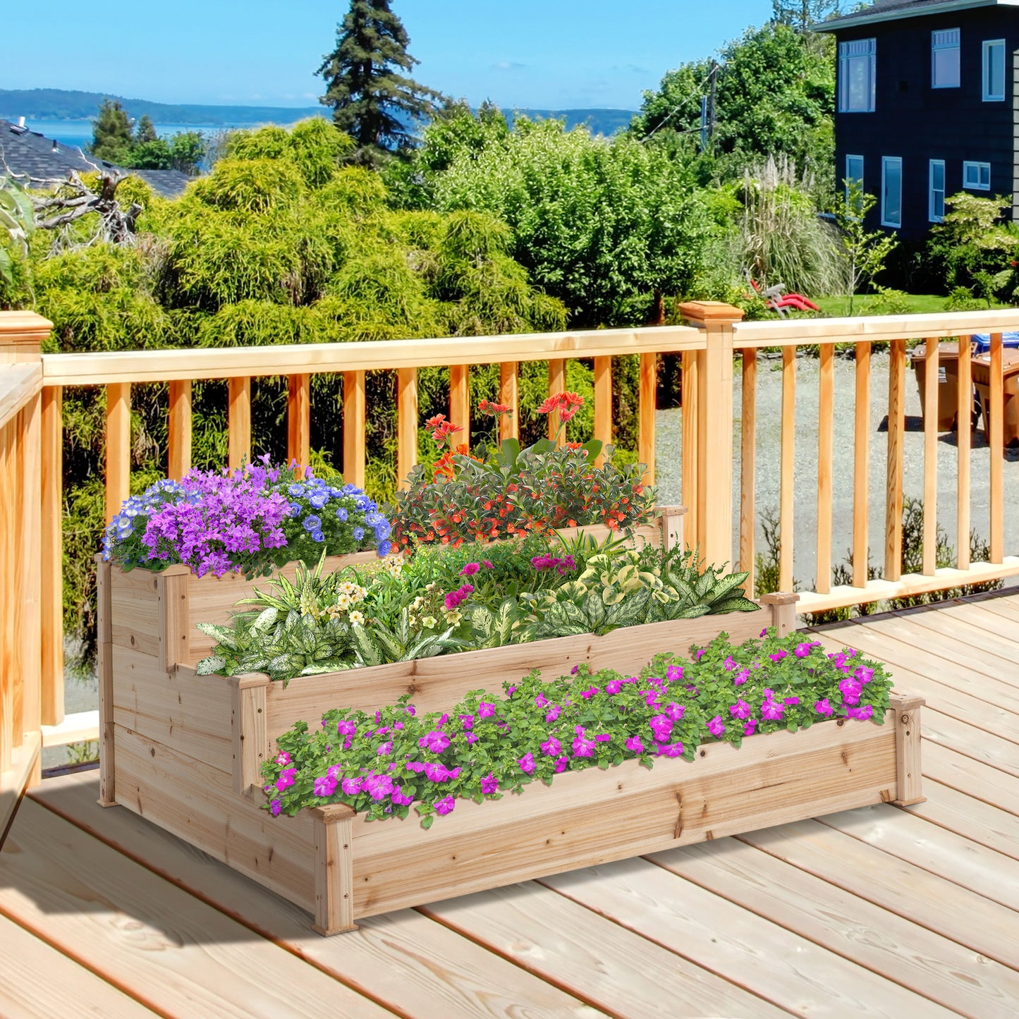 470L Raised Garden Bed, 3-Tier Planter Kit, Elevated Wooden Planters for Garden, Yard & Patio, Wooden Nature