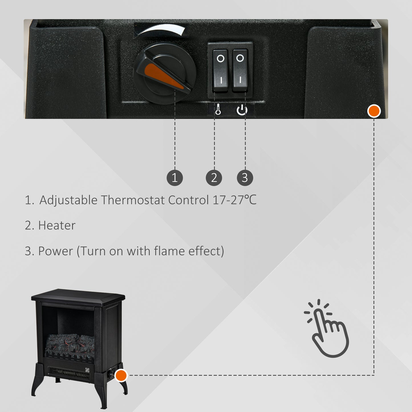 Electric Fireplace Stove, Free Standing Fireplace Heater with Realistic Flame Effect, Dual Power Settings (1800-2000W)