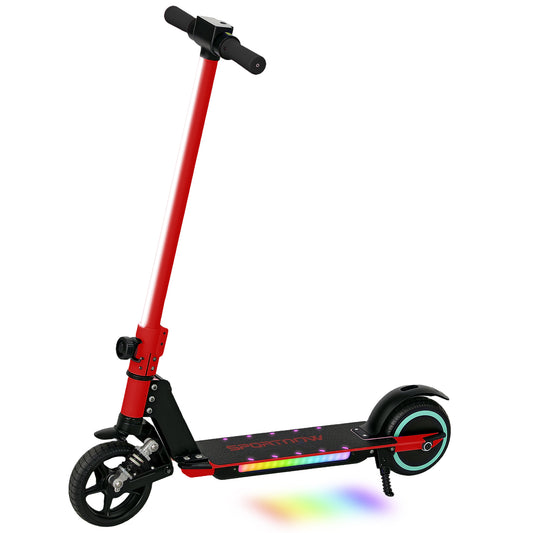 Folding Electric Scooter for Kids, with Dual Brakes, Front Suspension, LED Colourful Lights, Red