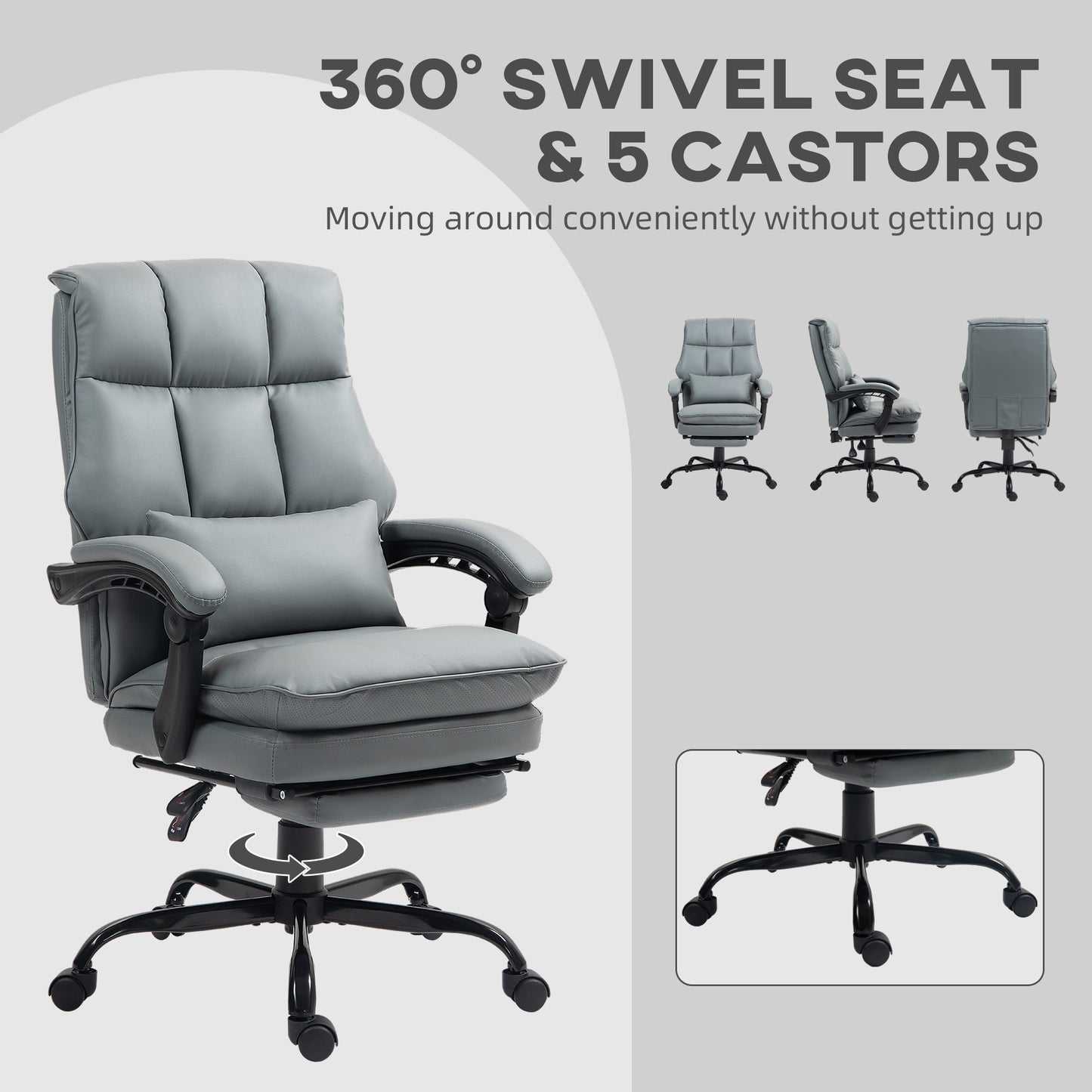 Faux Leather Reclining Office Chair, with Footrest - Grey