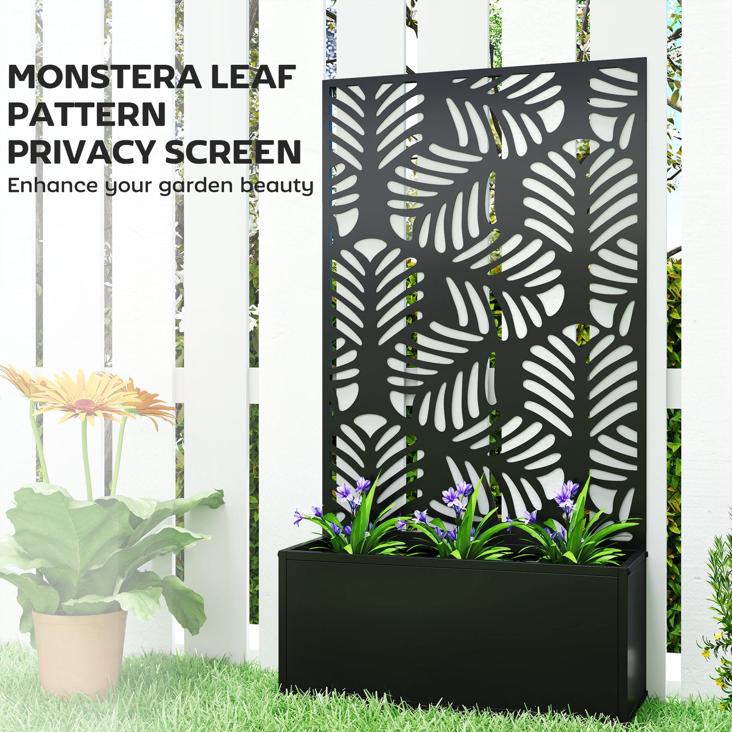 Metal Garden Bed for Garden with Trellis, Wall Mounted or Freestanding Raised Planter with Privacy Screen