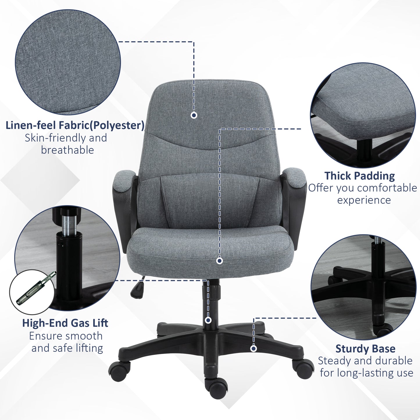 Office Chair, Fabric Desk Chair Mid Back Work Study Chair with Massage Lumbar Support, Adjustable Height and Swivel Wheels