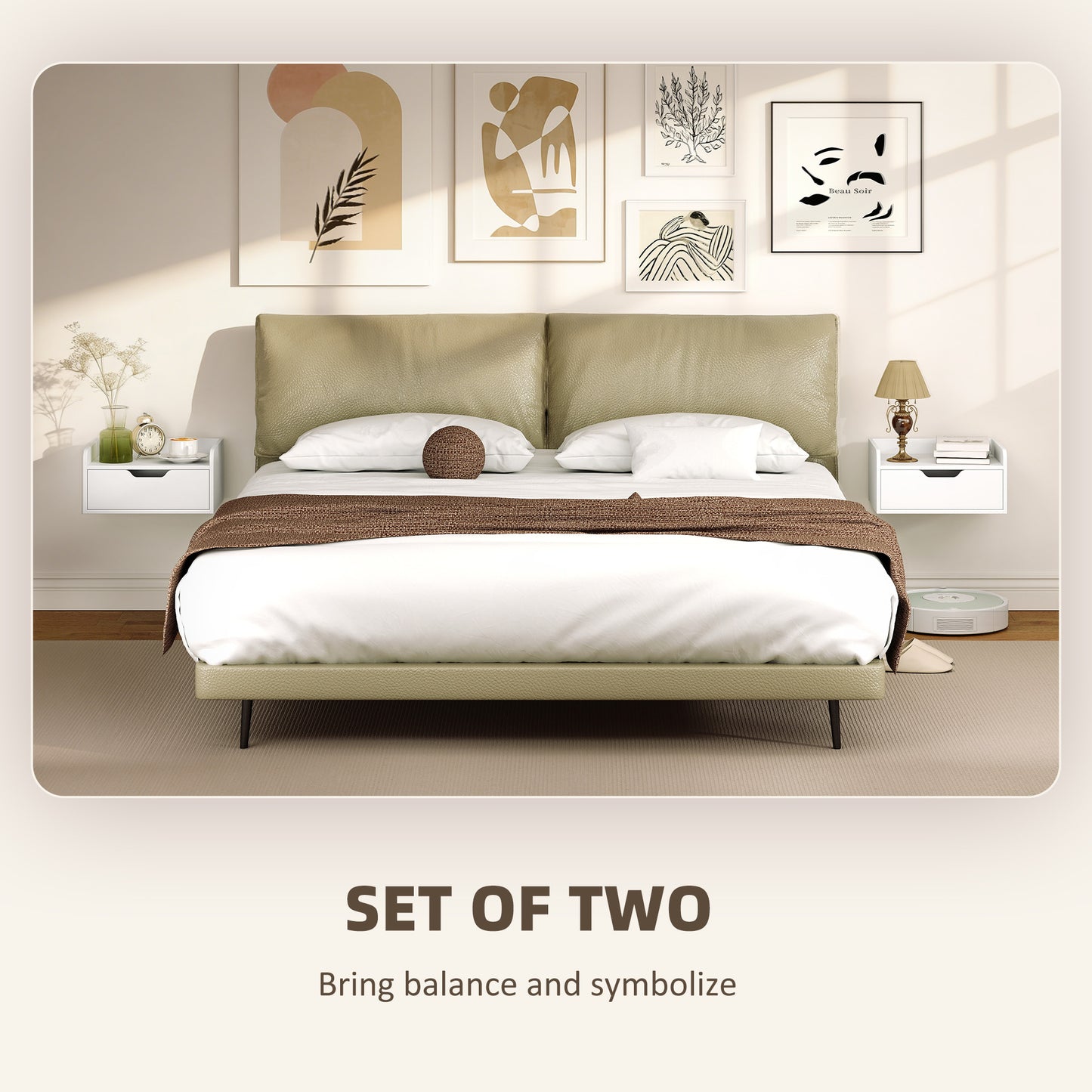 Floating Nightstands Set of 2, Wall Mounted Bedside Table with Drawer for Bedroom, White