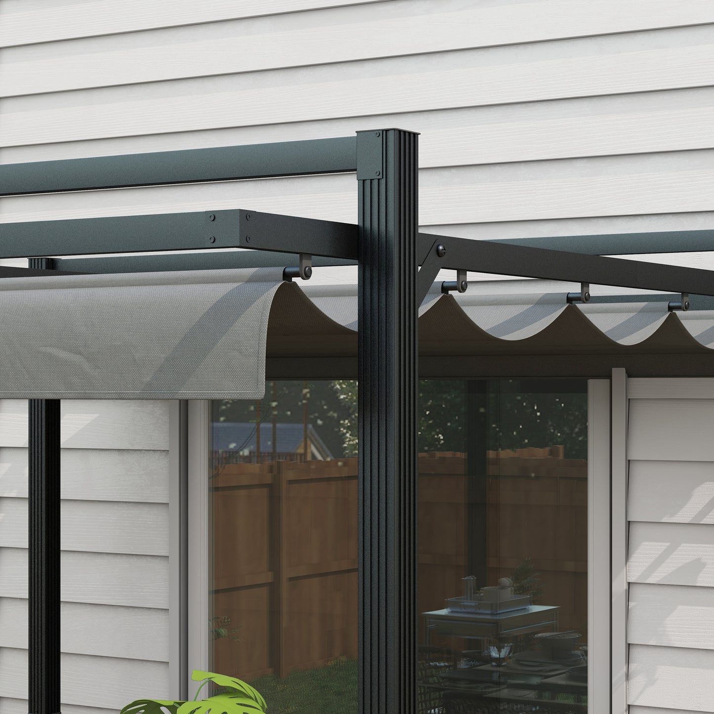 3 x 3(m) Retractable Pergola, Garden Gazebo Shelter with Aluminium Frame, for Grill, Patio, Deck, Dark Grey