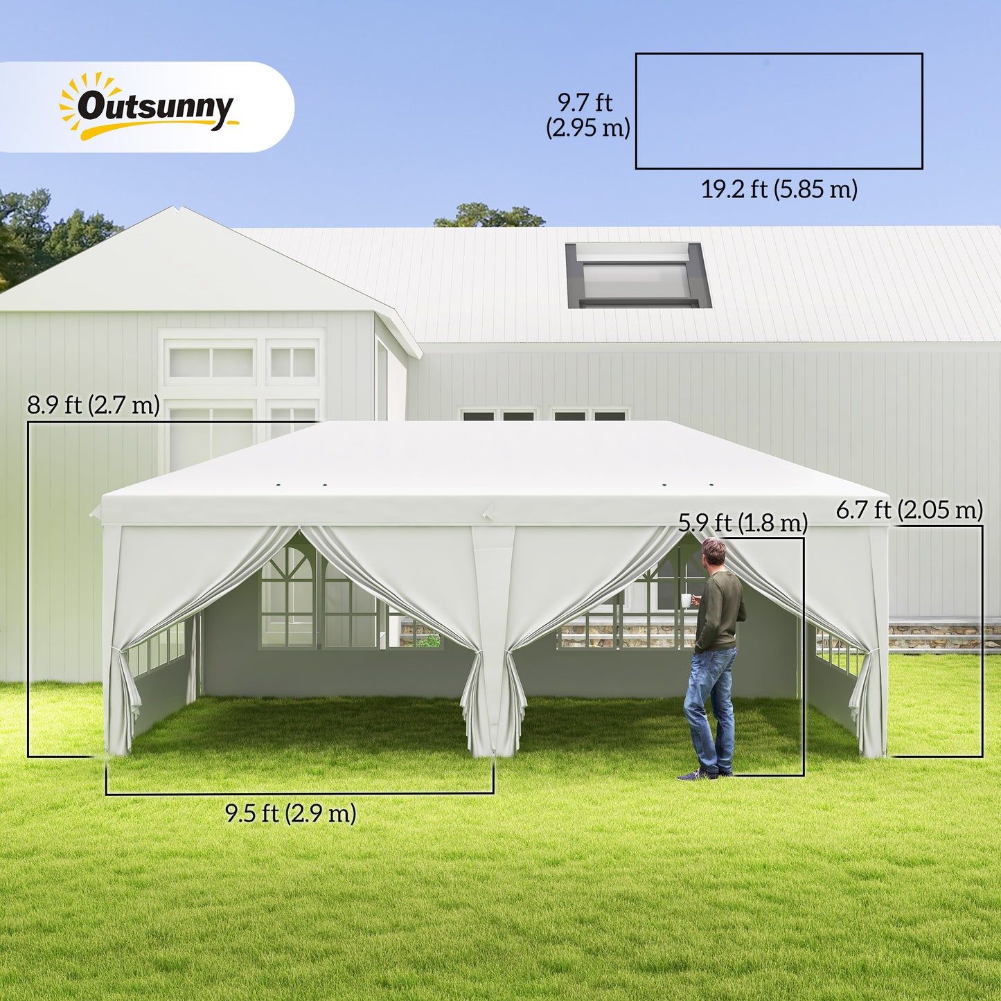 3 x 6 m Garden Pop Up Gazebo, Wedding Party Tent Marquee, Water Resistant Awning Canopy with Sidewalls, Windows, Carry Bag