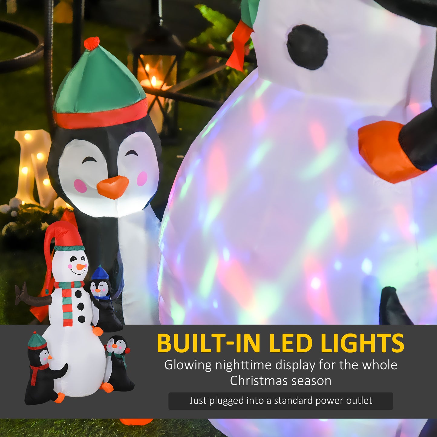 6ft Inflatable Christmas Snowman with Three Penguins LED Xmas Décor Holiday Outdoor Yard Decoration