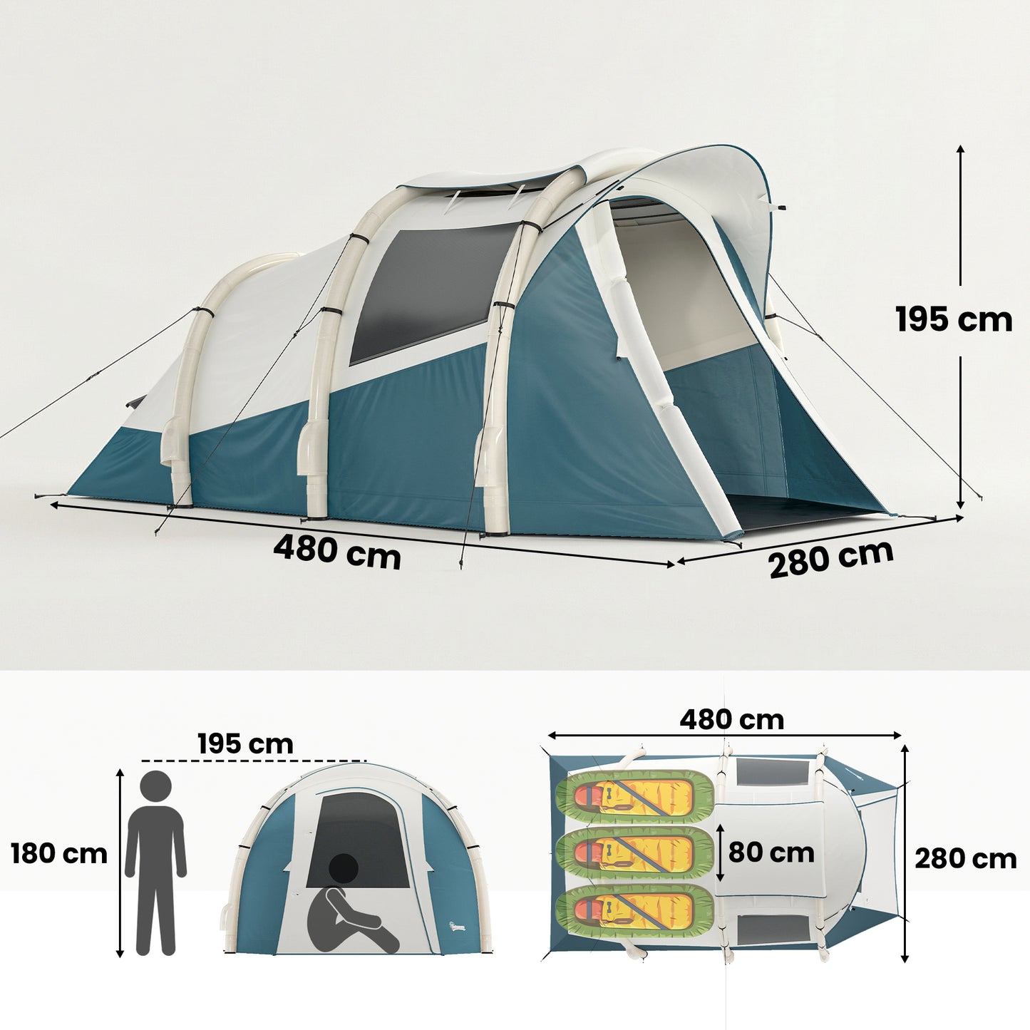 Inflatable Camping Tent w/ Air Pump, Easy Setup 2-3 Person Blow Up Tent, Green