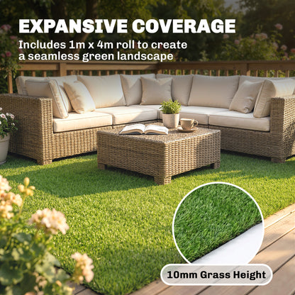 Artificial Grass Turf Low Maintenance Realistic Lawn Pet Turf with Drain Holes for Garden 1m x 4m Green