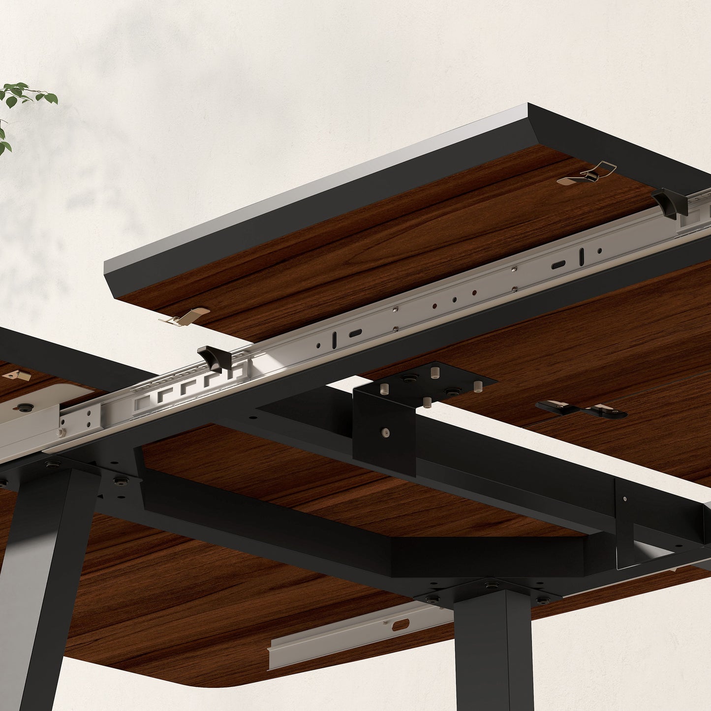 Extendable Dining Table Rectangular Wood Effect Tabletop for 4-6 People with Steel Frame & Hidden Leaves for Kitchen