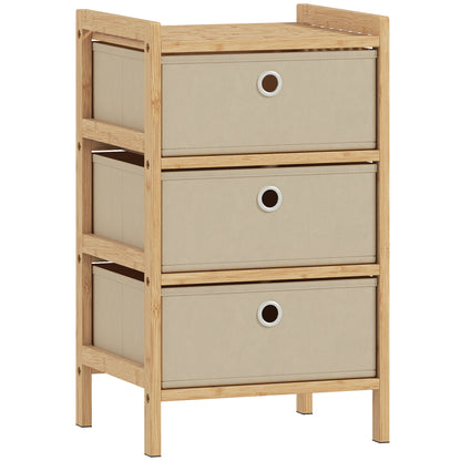Chest of Drawers, 3 Fabric Drawers Narrow Dresser with Bamboo Frame, Cream White