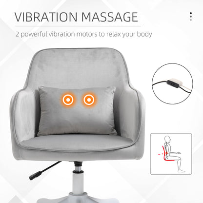 Velvet Office Chair, Desk Chair, Makeup Vanity Chair with Massage Lumbar Pillow and Rolling Wheels for Bedroom and Home, Grey