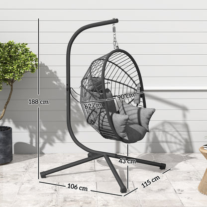 Metal Stand Hanging Egg Chair, with Full Body Padded Seat - Grey