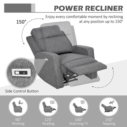 150° Electric Reclining Chair, with USB port and Footrest - Charcoal Grey