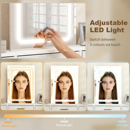 Multi-Storage Elegant Dressing Table, with LED Mirror - White