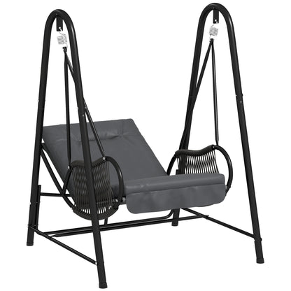 Rattan Swing Chair, Outdoor Garden Hanging Swing Seat with Stand and Seat Cushion, Porch Hanging Chair for Balcony, Garden