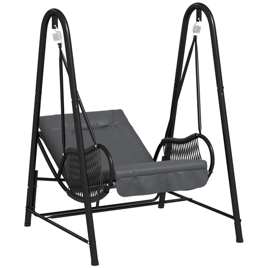Rattan Swing Chair, Outdoor Garden Hanging Swing Seat with Stand and Seat Cushion, Porch Hanging Chair for Balcony, Garden