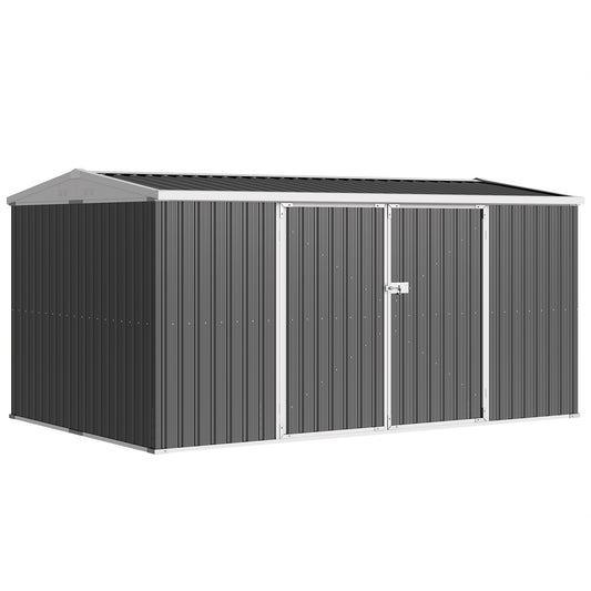 14 x 8ft Outdoor Garden Metal Storage Shed with Lockable Door, Tool Storage Box for Garden, Patio and Lawn, Grey