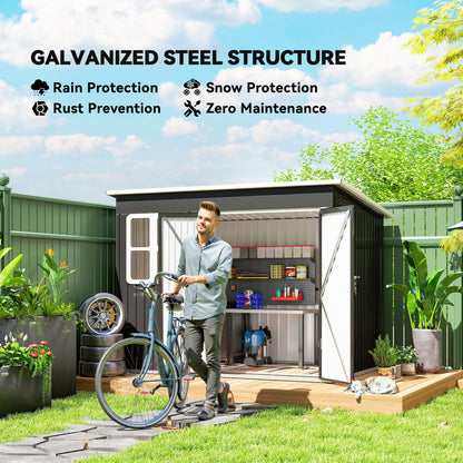 8.5 x 6ft Storage Shed Galvanised Steel Garden Shed, Metal Shed with Foundation Kit, Window