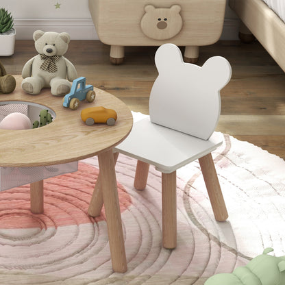 3-Piece Kids Activity Table Set with Centre Mesh Bag, Bear-Shaped Backrest, for Arts and Crafts, Reading, Dining