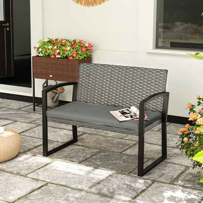 Two-Seater Rattan Garden Bench - Light Grey