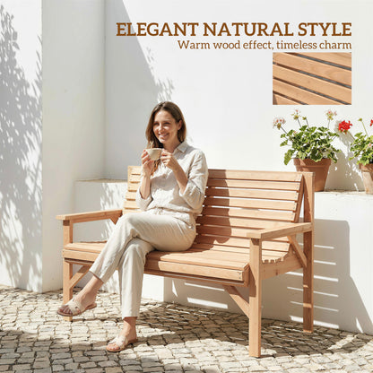 2 Seater Wooden Garden Bench, Slatted Patio Bench with Armrest and Backrest, Outdoor Furniture for Indoor, Balcony
