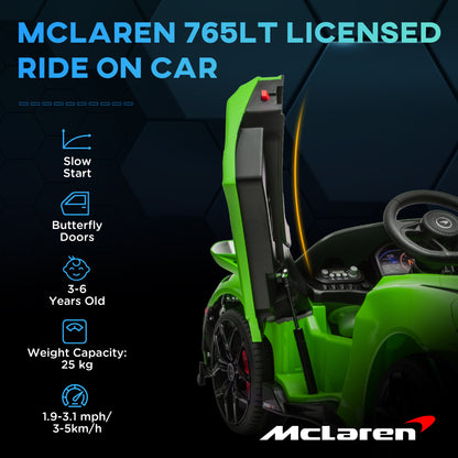 McLaren 765LT Licensed 12V Kids Electric Ride on Car with Butterfly Doors, Remote Control, Transport Wheels, Green