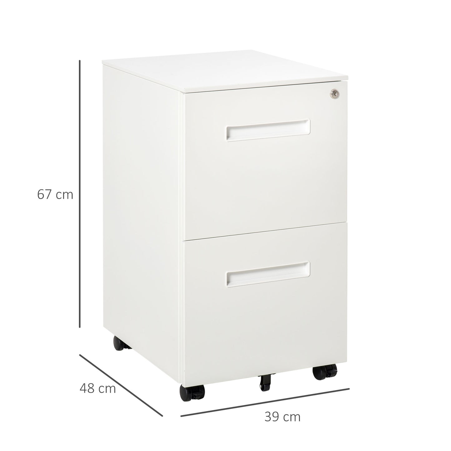 Metal Mobile File Cabinet with Wheels, Lockable 2 Drawer Filing Cabinet for A4, Legal, Letter