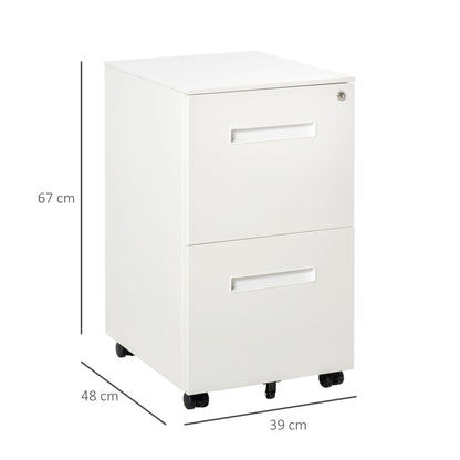 Metal Mobile File Cabinet with Wheels, Lockable 2 Drawer Filing Cabinet for A4, Legal, Letter