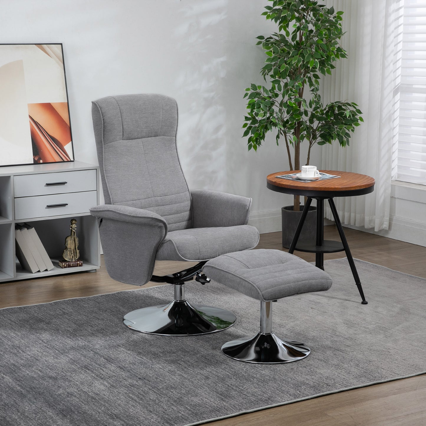 Swivel Recliner Chair with Footstool, Velvet Recliner Armchair with Ottoman, Steel Base