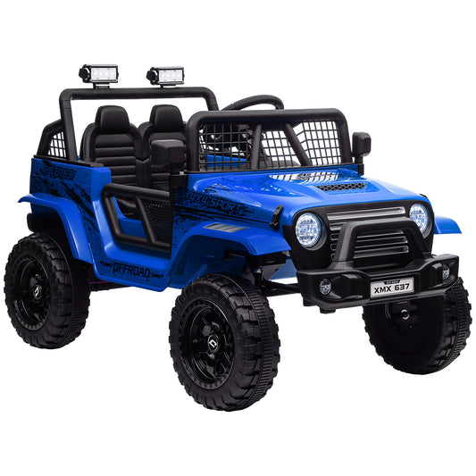 12V Battery Powered Kids Ride-On Car, Electric Truck w/ Spring Suspension, Remote, Music, Horn, Lights, Blue