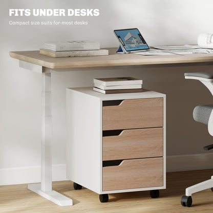 3 Drawer Mobile File Cabinet, Vertical Filing Cabinet with Wheels for Home Office, Oak
