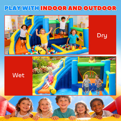8 in 1 Bouncy Castle for Kids, Inflatable Bounce House with Slide, Pool (Ball Pit), Water Cannon for Indoor Outdoor