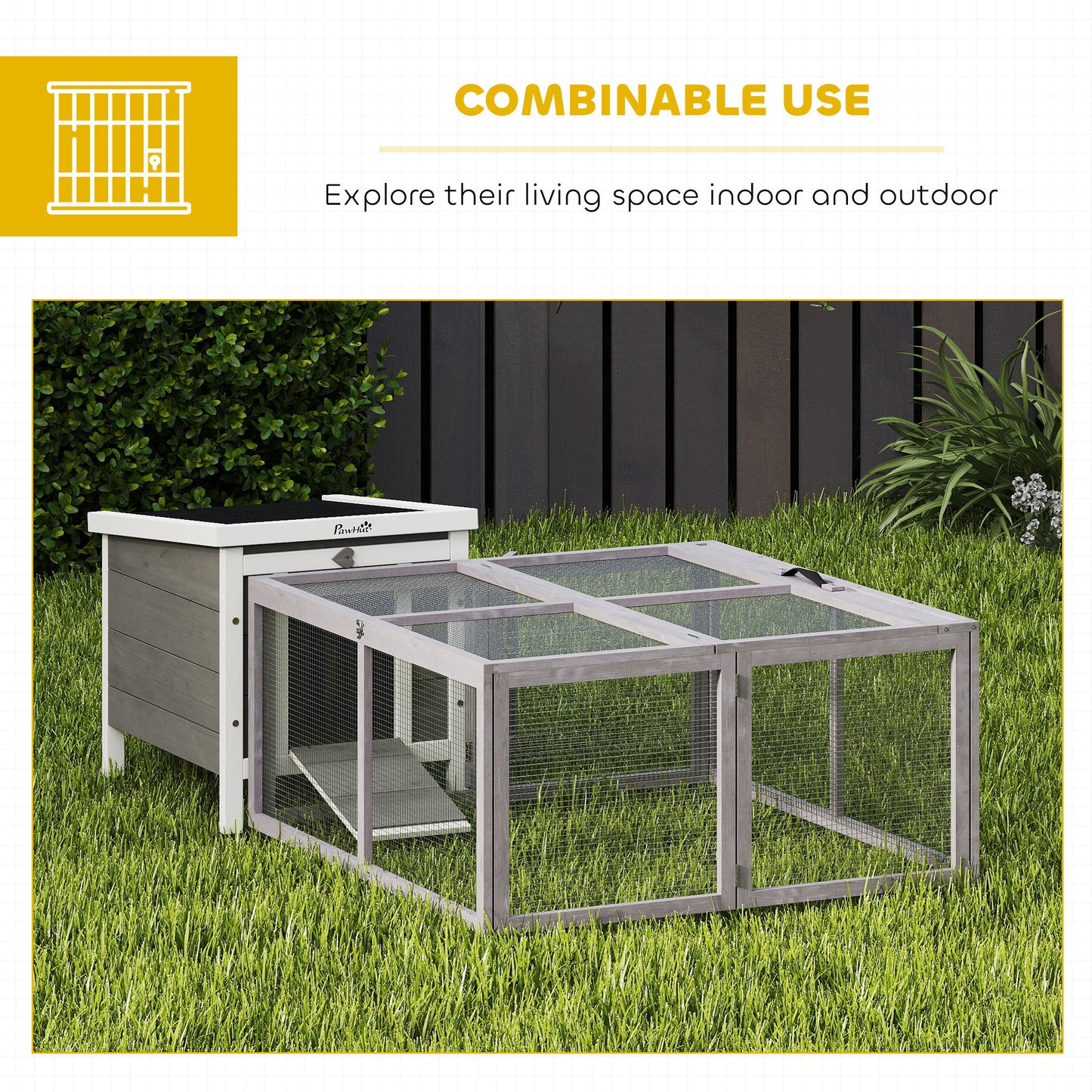 Rabbit Hutch Outdoor, Foldable Guinea Pig House with Openable Top, for 3 Bunnies, Ducks, Chickens, 110 x 105 x 50 cm