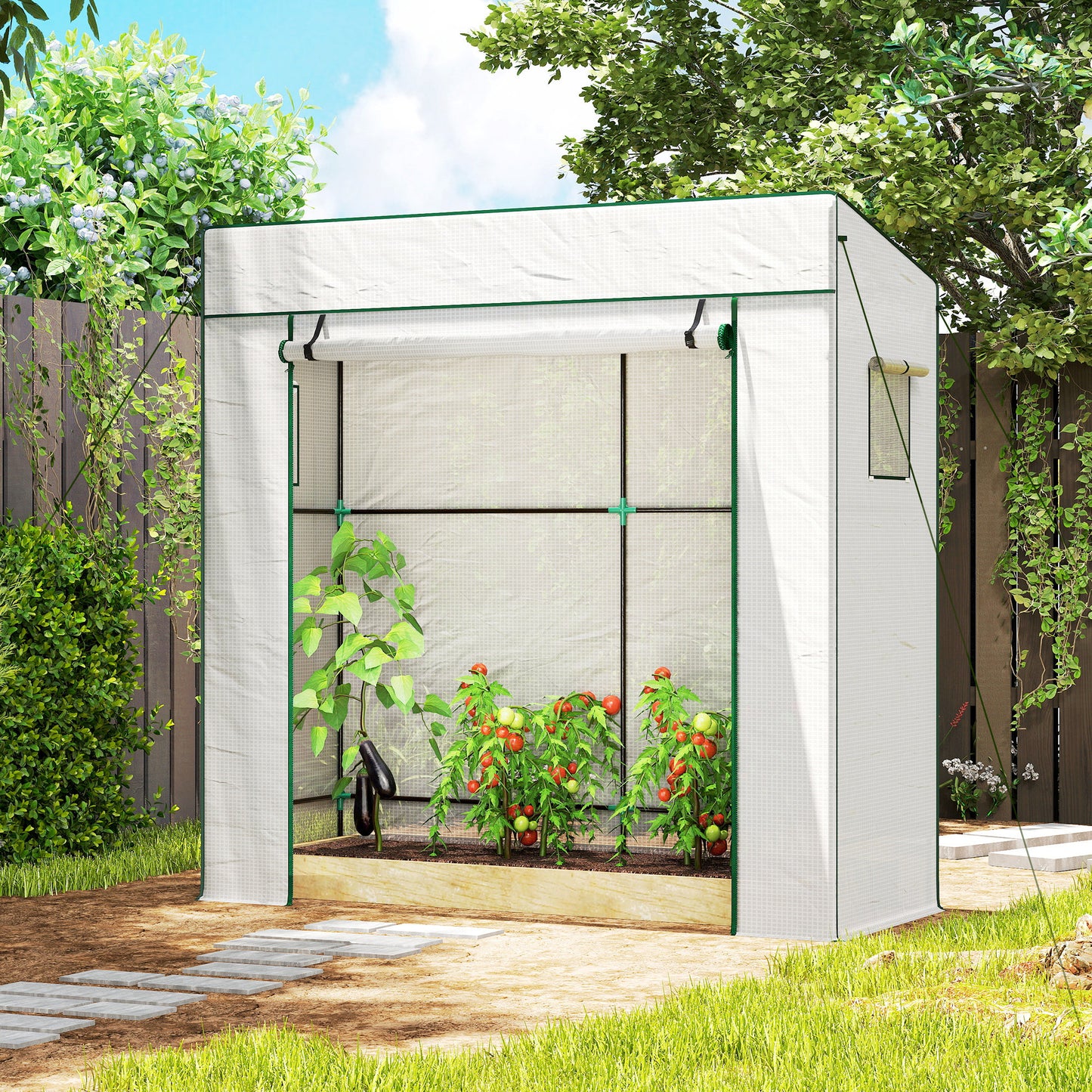 PE Cover Walk-in Outdoor Greenhouse, White