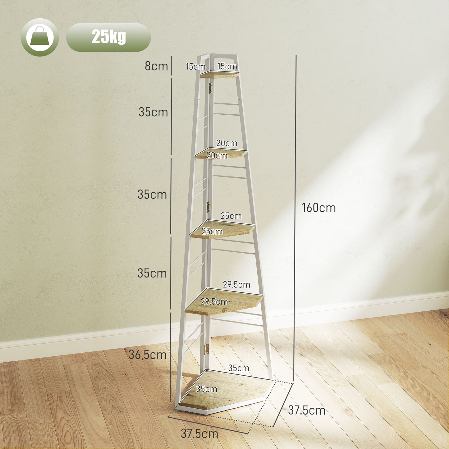 Five-Tier Corner Shelf - White/Wood-Effect