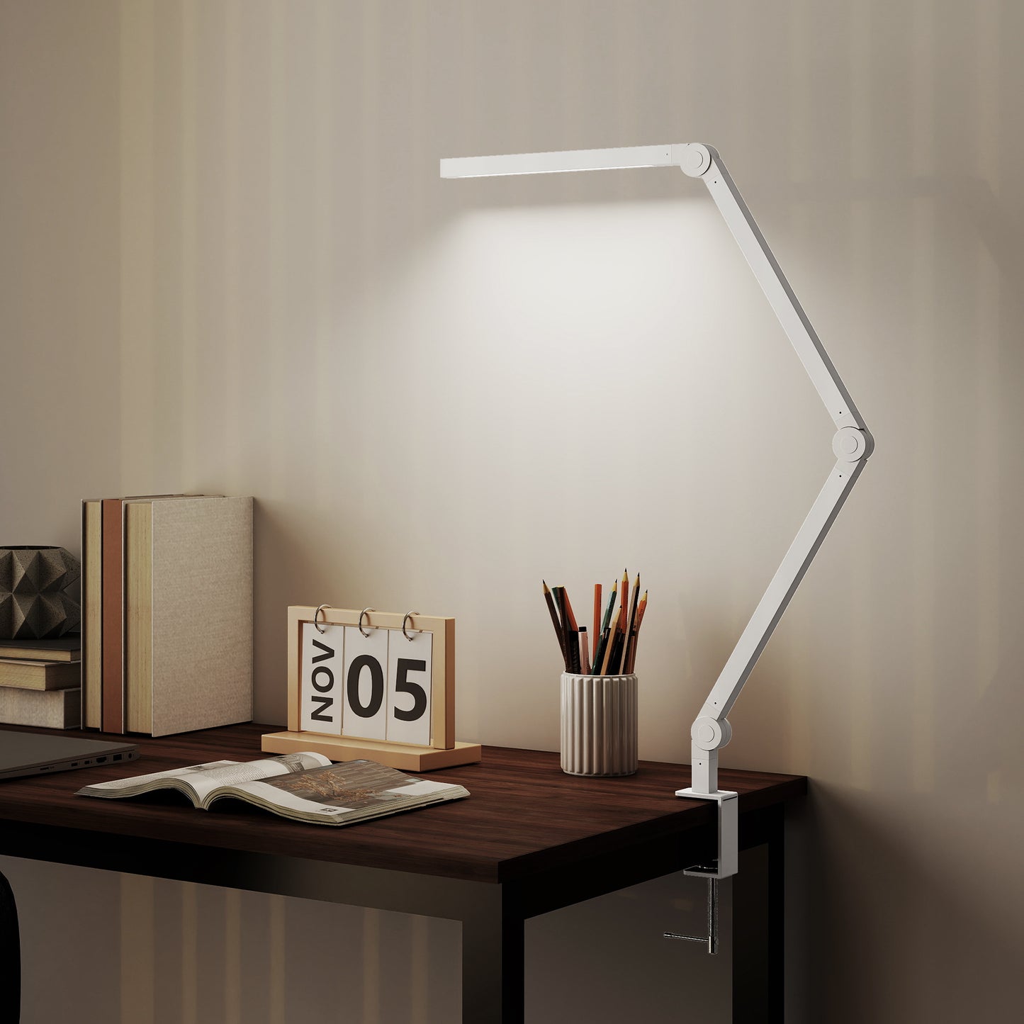 LED Desk Lamp, Dimmable Desk Light with Swing Arm and Clamp