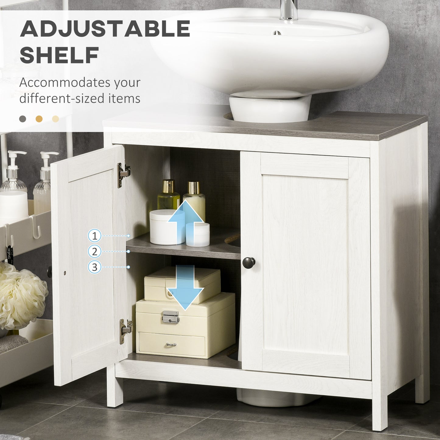 Modern Bathroom Sink Cabinet, Floor Standing Under Sink Cabinet, Freestanding Storage Cupboard with Adjustable Shelf