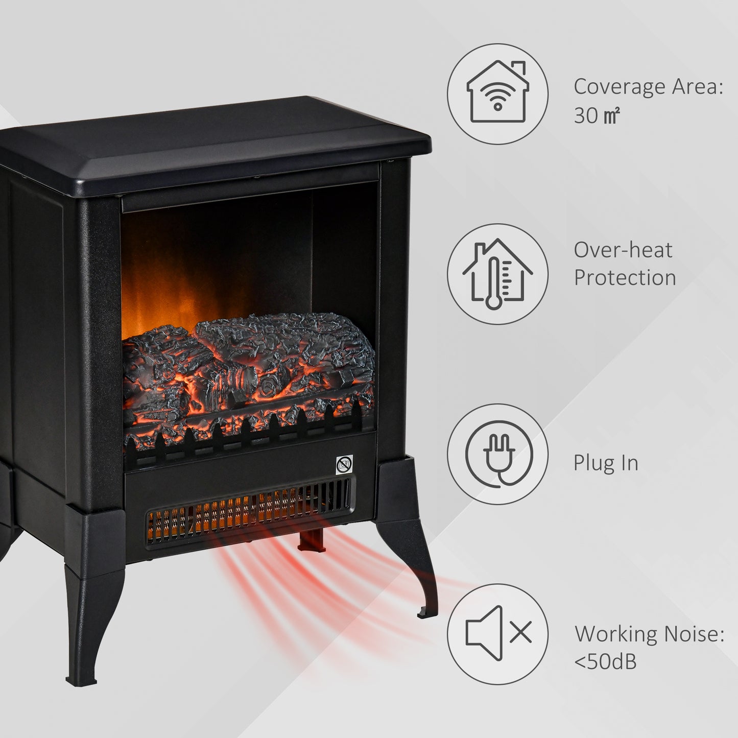 Electric Fireplace Stove, Free Standing Fireplace Heater with Realistic Flame Effect, Dual Power Settings (1800-2000W)