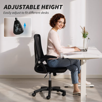 Office Chair, Mesh Desk Chair with Flip-up Armrests, Lumbar Support, Adjustable Height, Black