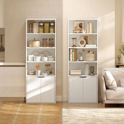 6-Tier Tall Bookcase, Bookshelf with 4 Open Shelves and Double Door Storage Cabinet