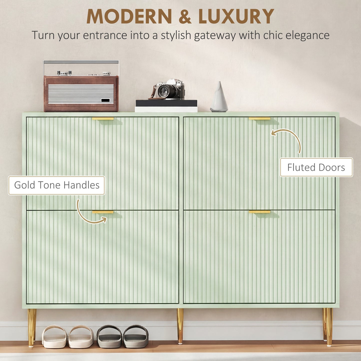 Elegant Four-Drawer Shoe Cabinet - Light Green